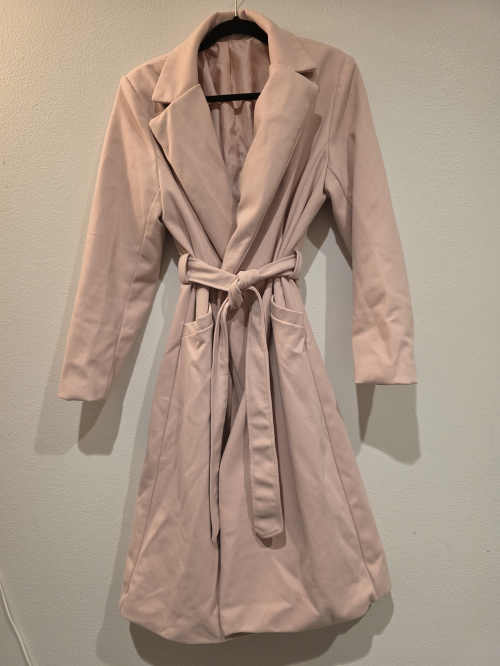 Source Unknown Blush Pink Wrap Trench Coat with Self-Tie Belt